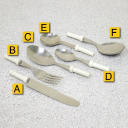 Kings Modular cutlery on grey background with alphabetical labeling