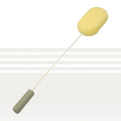 Yellow oval sponge on long thin flexible white rod with shorter thicker grey handle